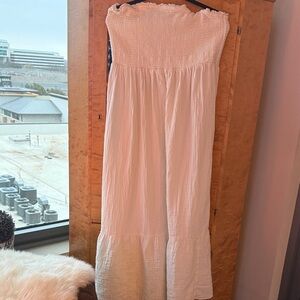 Anthropologie white smocked Strapless Dress